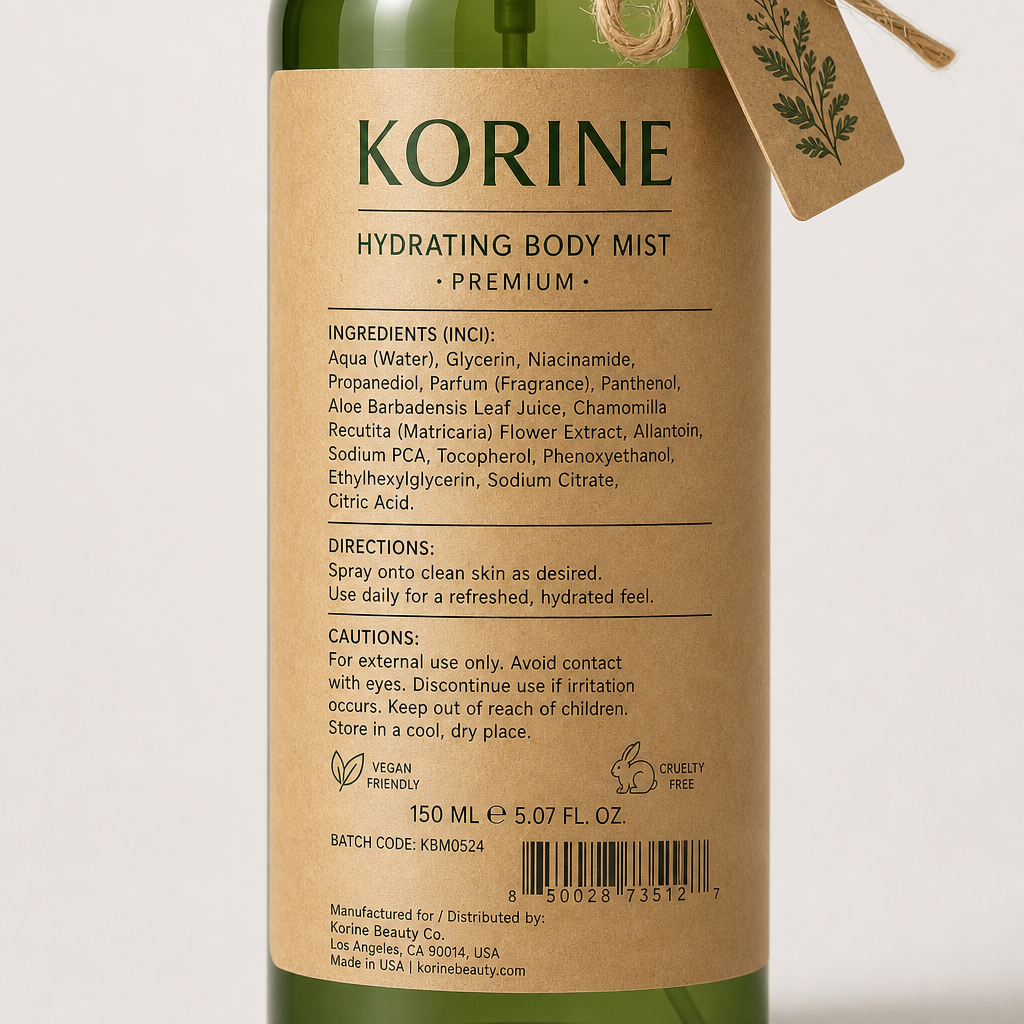 Hydrating Body Mist - Label detail view